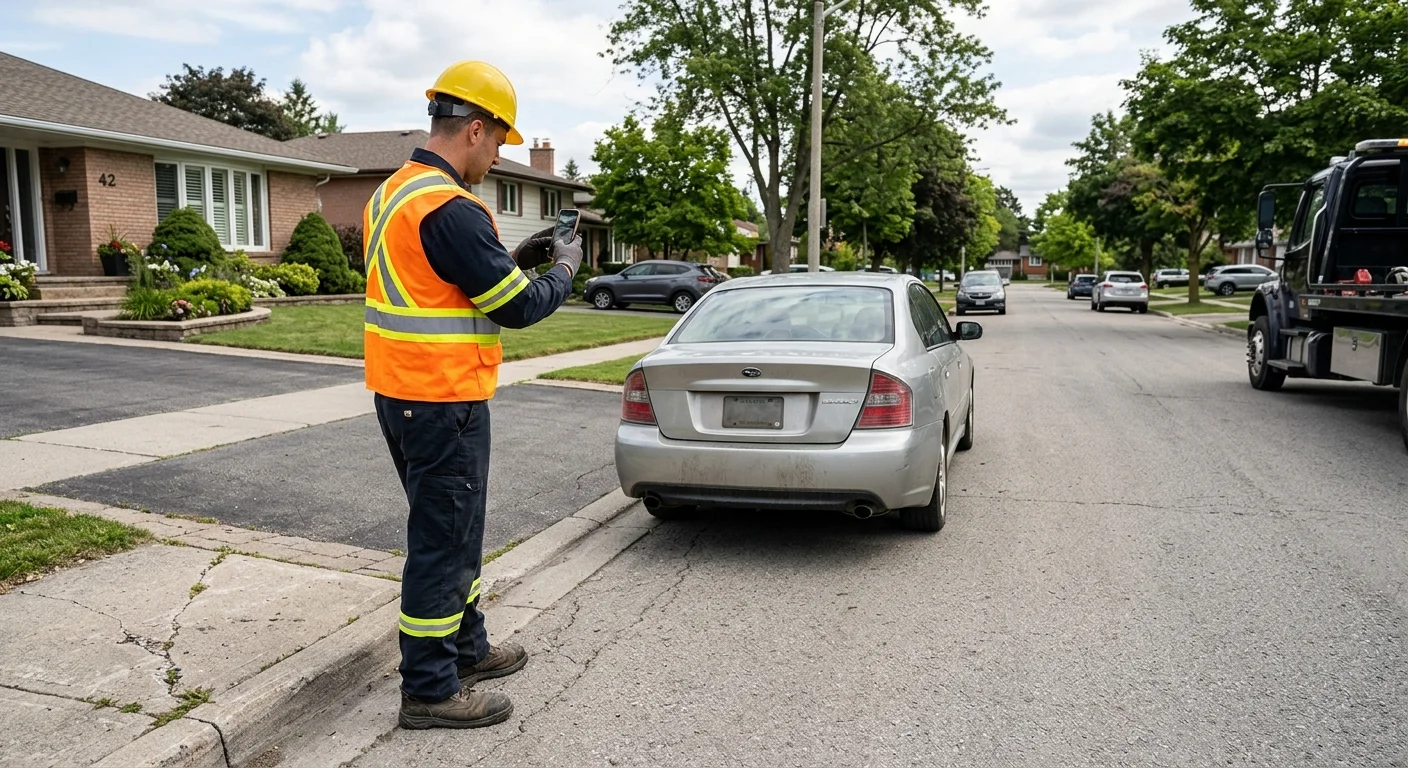 Homeowner documenting an unfamiliar car parked along a residential curb