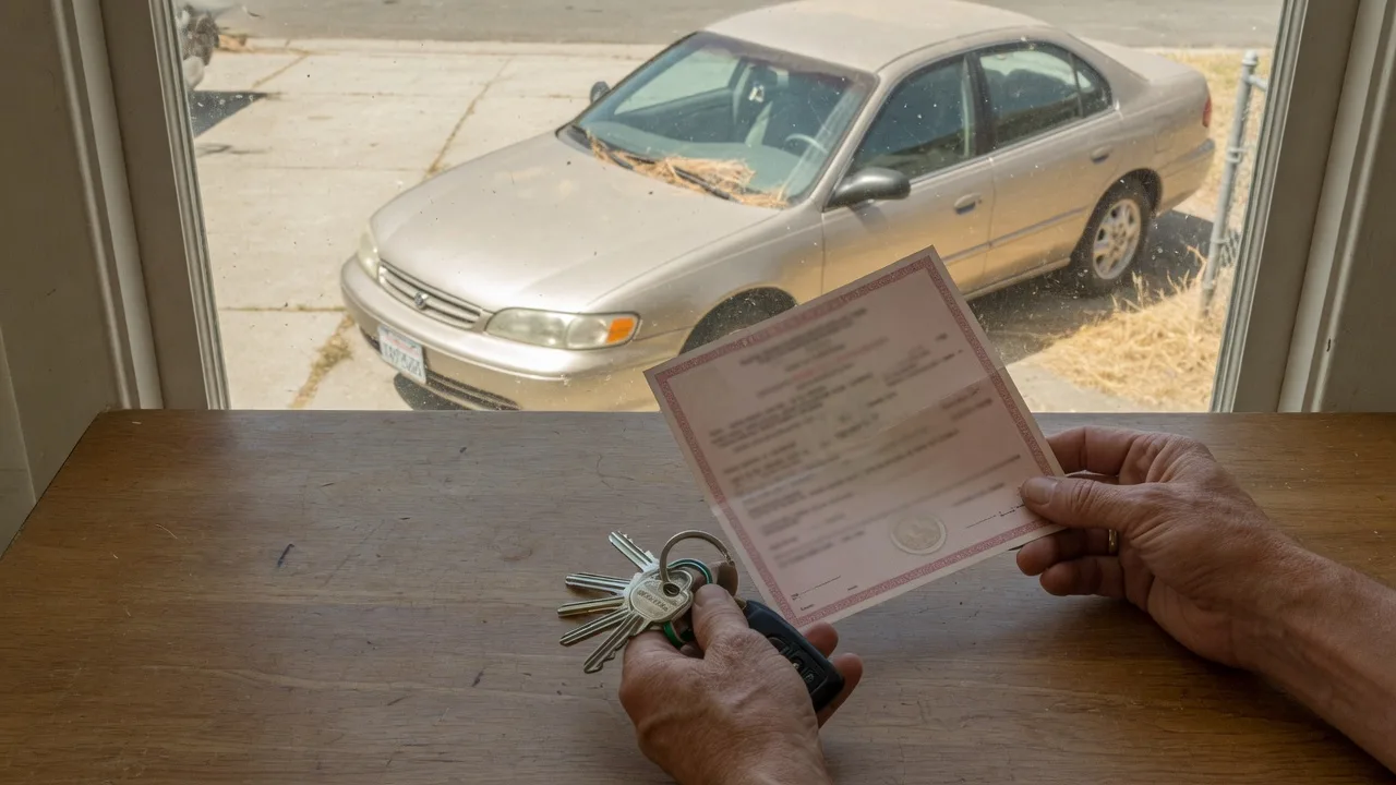 San Diego car owner reviewing junk vehicle paperwork on a laptop