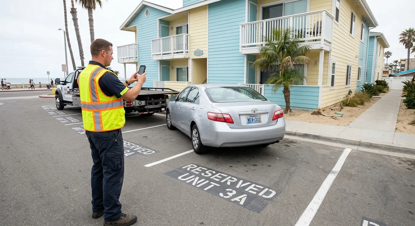 An unfamiliar car blocking marked parking at a Mission Beach vacation rental